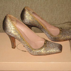 ❤️PRADA SILK FLORAL WITH LIZARD BOW Evening Wedding Pumps Dress Shoes Sz 6 1/2